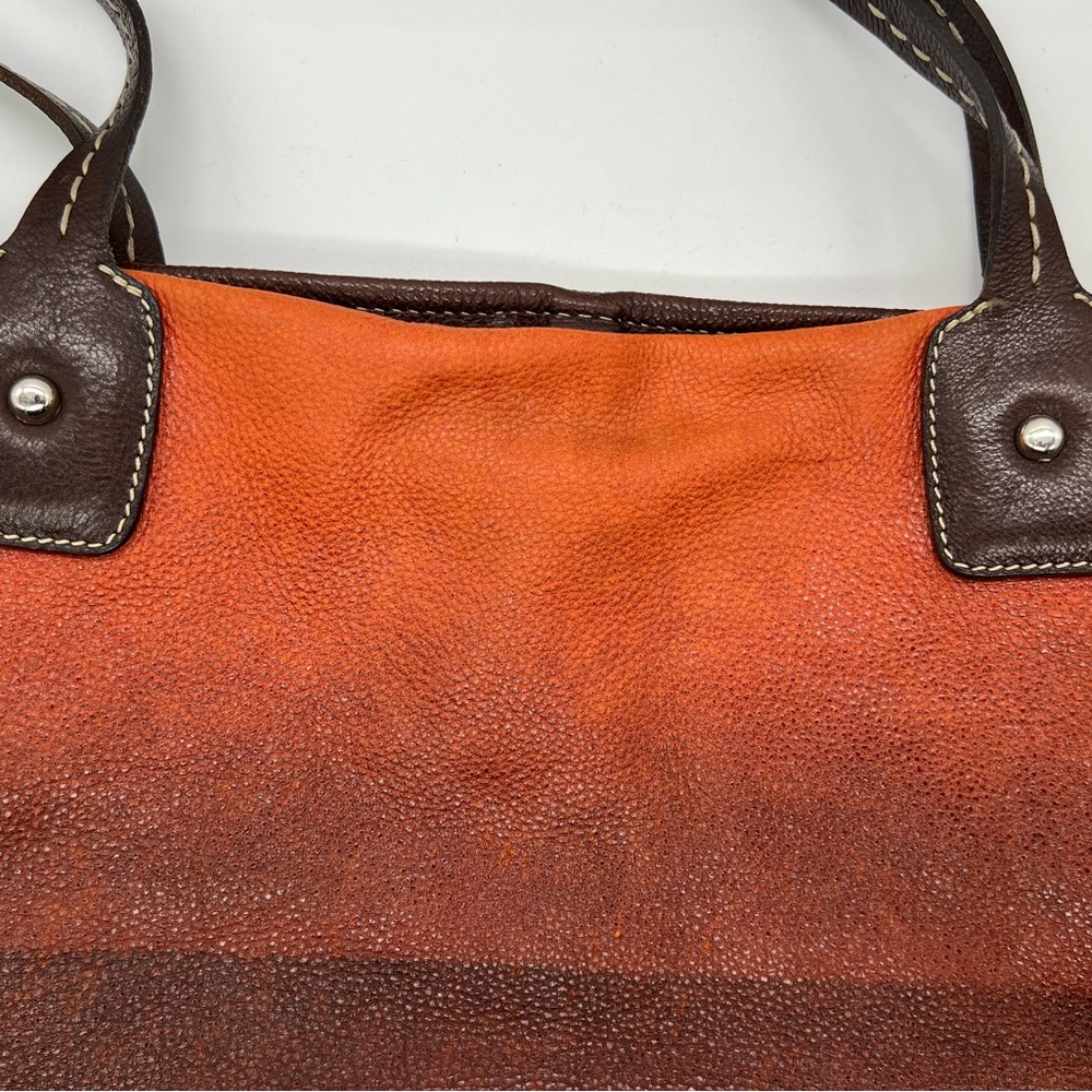 ROOTS Vintage Sunset Orange Brown Ombre Pebbled Leather Shoulder Bag Tote - Picture 3 of 13